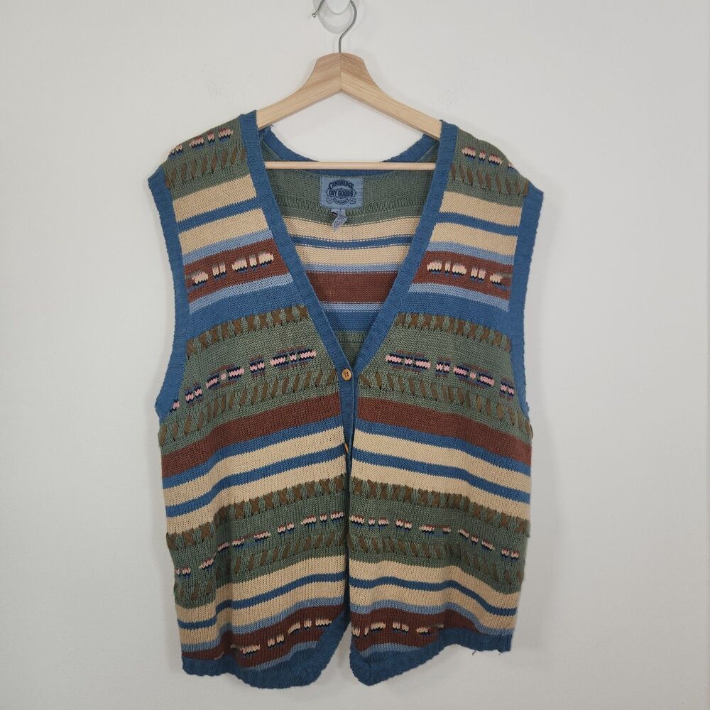 Vintage Cambridge Dry Goods 90's Linen Blend Sweater Vest w/lacing LARGE